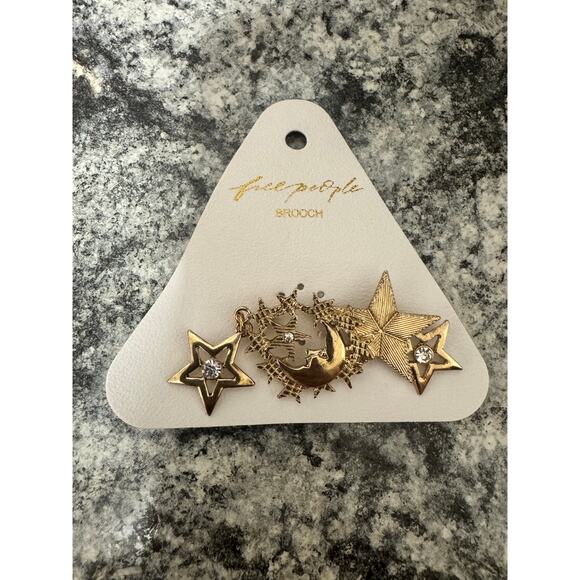 Free People | Harmony Brooch GOLD Moon Stars New - Picture 1 of 2